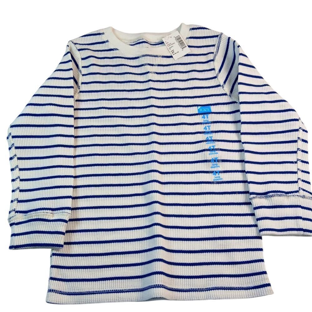 Children's Place Toddler Boys' New Blue Striped Thermal Long Sleeve Shirt - 4T